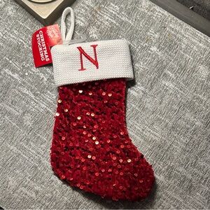 Monogram Red Sequin Christmas Stocking Letter “N”